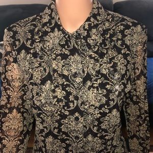 INC Blk paisley button down top w sm bodiceruffles